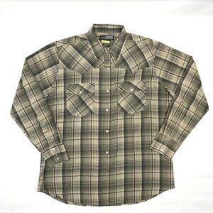 VTG Canyon Guide Outfitters Beige Plaid Western Pearl Snap Button Shirt Mens XL